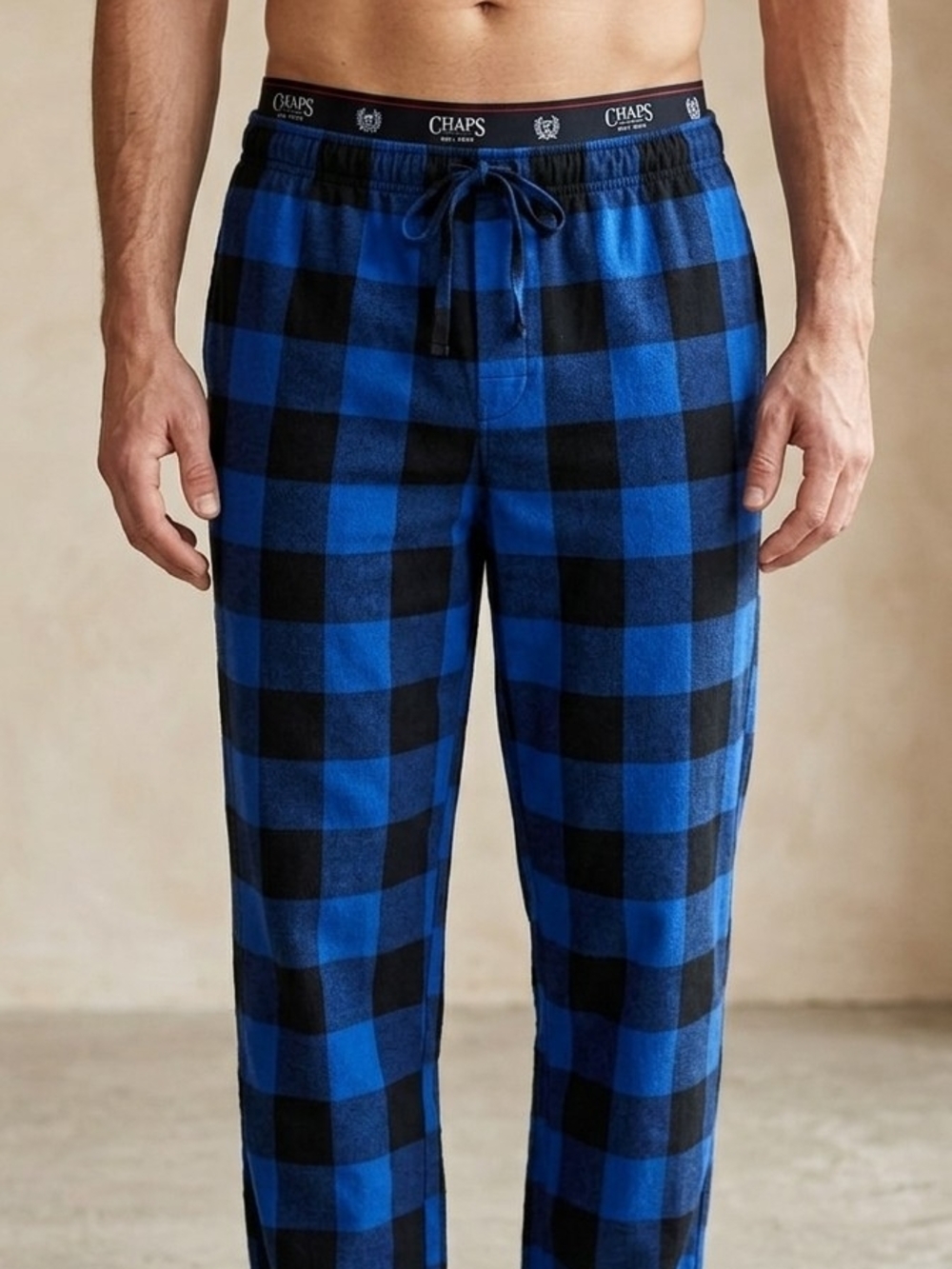 Chaps Mens Blue and Black Plaid  Lounge Sleep Pants Size L.
